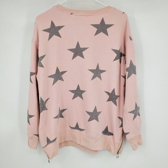 Sundry Women's Pink Long Sleeved Graphic Star Printed Size Zip Pullover Shirt Me - Picture 3 of 9